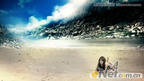 Photoshop设计趴在山间的女孩另类幻想场景