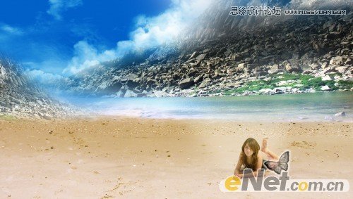 Photoshop设计趴在山间的女孩另类幻想场景