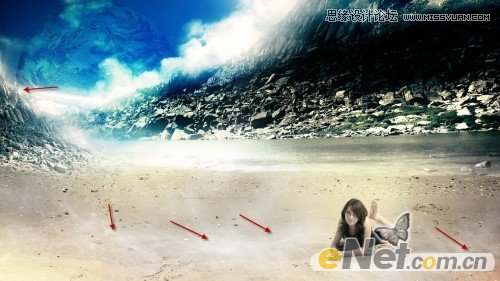 Photoshop设计趴在山间的女孩另类幻想场景