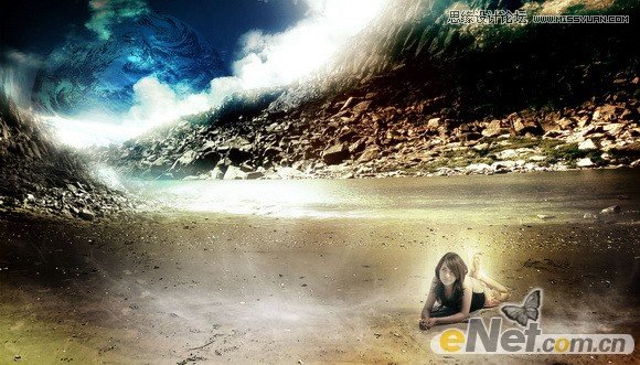 Photoshop设计趴在山间的女孩另类幻想场景