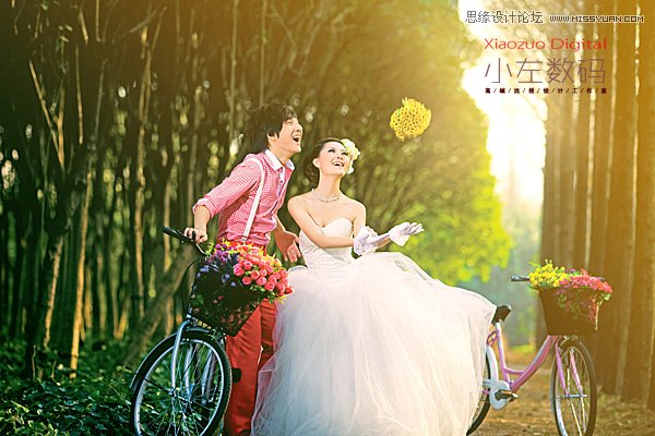 Photoshop给外景婚片添加柔美的淡淡黄光效果