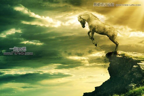 Photoshop合成跳崖轻生的千里马教程