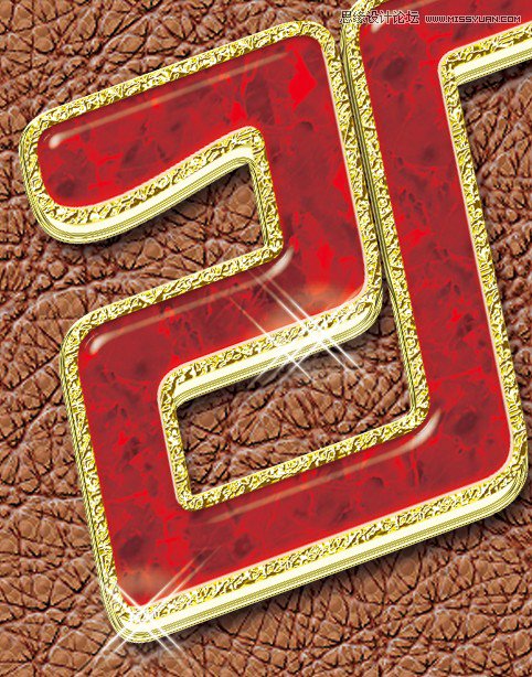 Photoshop制作红色复古金边链坠字效果
