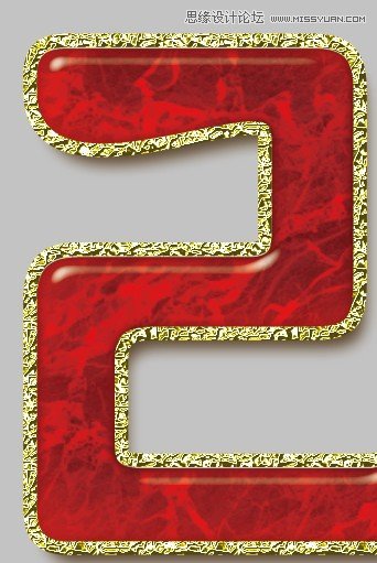 Photoshop制作红色复古金边链坠字效果