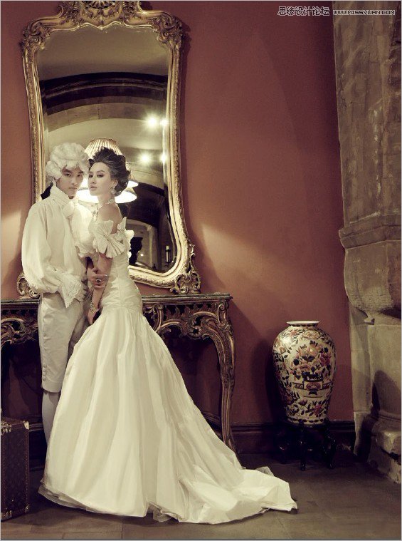 Photoshop调出欧洲中世纪复古婚纱照后期效果