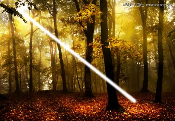 Photoshop给树林图片加上清晨的阳光光线