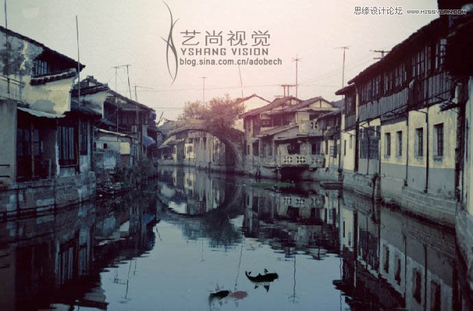 Photoshop给水乡照片增加水墨感效果
