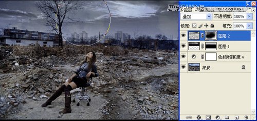Photoshop调出做在废墟中的女孩战火颓废色彩