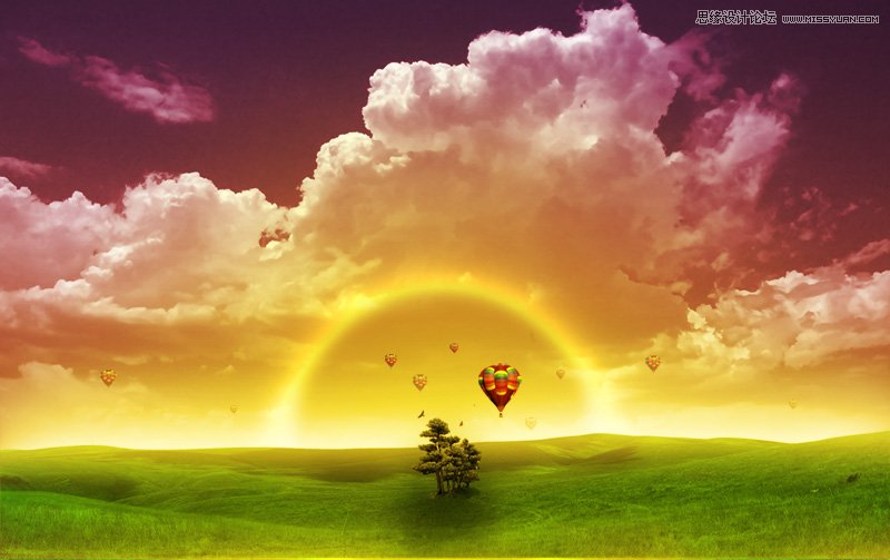 Photoshop合成草原上梦幻效果的彩虹