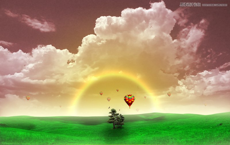 Photoshop合成草原上梦幻效果的彩虹