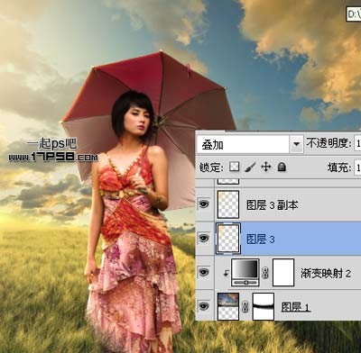 Photoshop合成夏天野外散布的美女场景