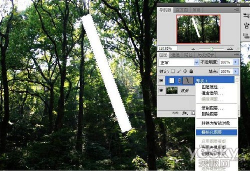 Photoshop制作树林中的透射光线