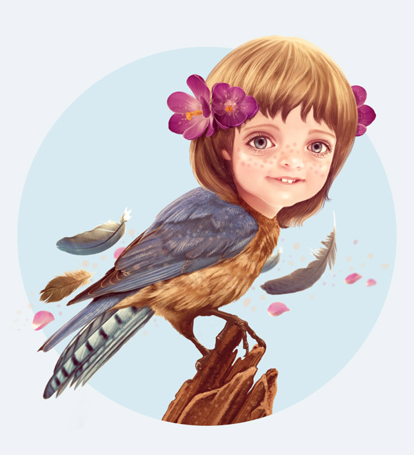 Photoshop合成教程：梦幻的小鸟女孩画像