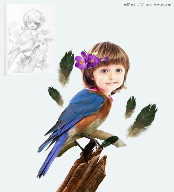 Photoshop合成教程：梦幻的小鸟女孩画像