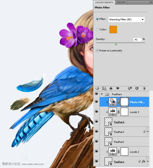 Photoshop合成教程:梦幻的小鸟女孩画像