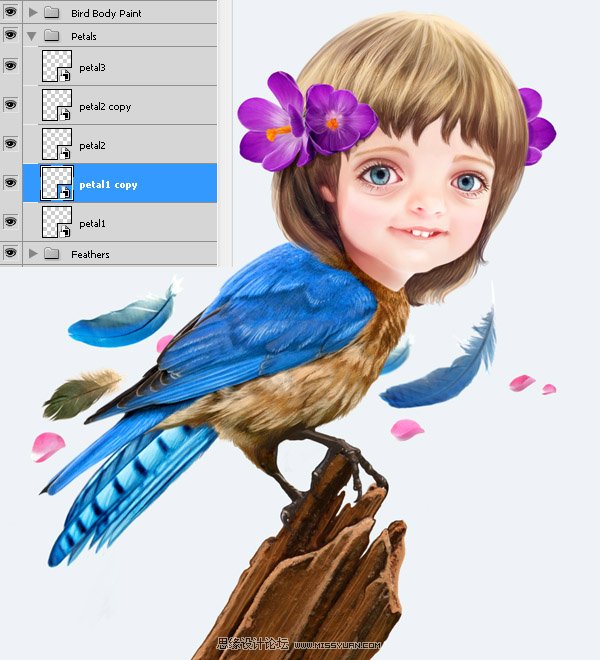 Photoshop合成教程:梦幻的小鸟女孩画像