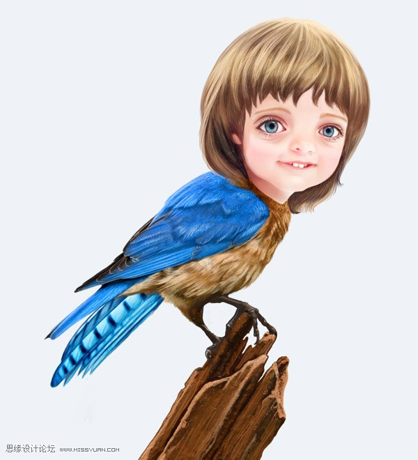Photoshop合成教程:梦幻的小鸟女孩画像