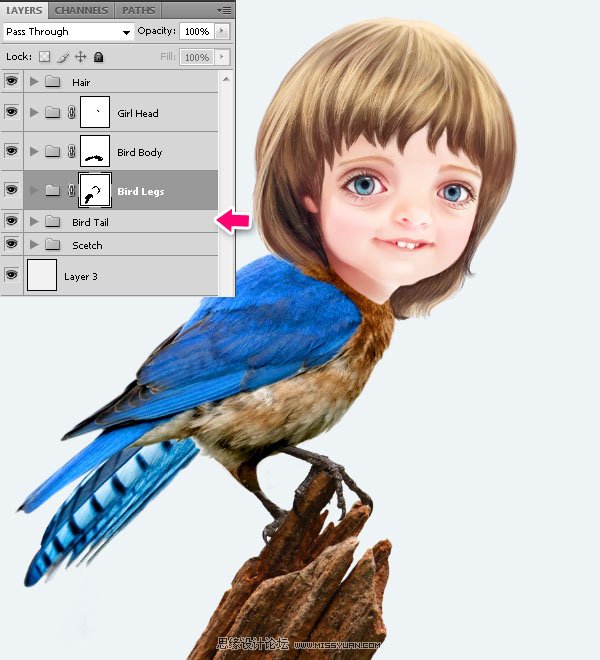 Photoshop合成教程:梦幻的小鸟女孩画像