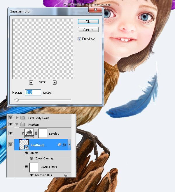 Photoshop合成教程:梦幻的小鸟女孩画像