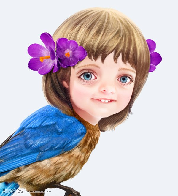 Photoshop合成教程:梦幻的小鸟女孩画像