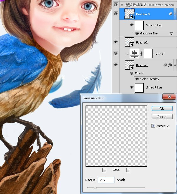 Photoshop合成教程:梦幻的小鸟女孩画像