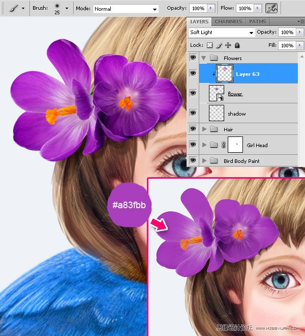 Photoshop合成教程:梦幻的小鸟女孩画像