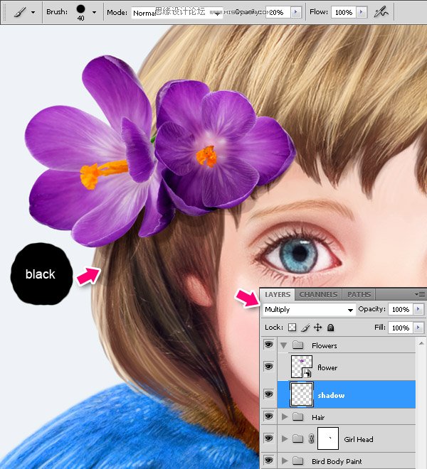 Photoshop合成教程:梦幻的小鸟女孩画像