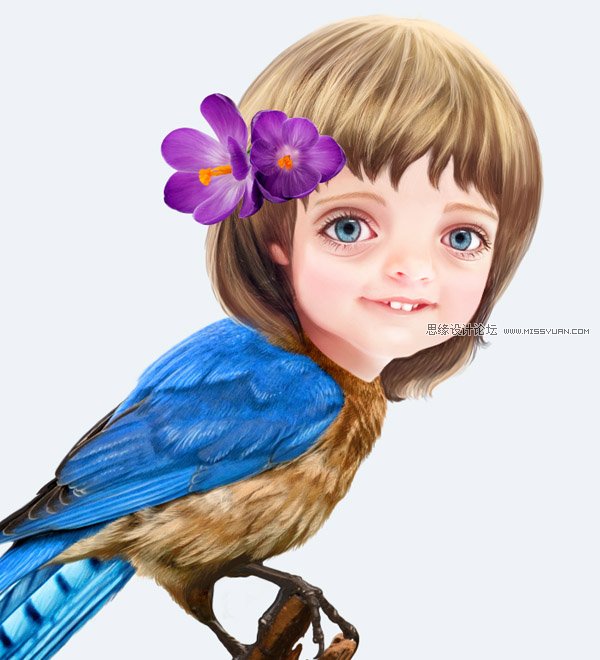 Photoshop合成教程:梦幻的小鸟女孩画像